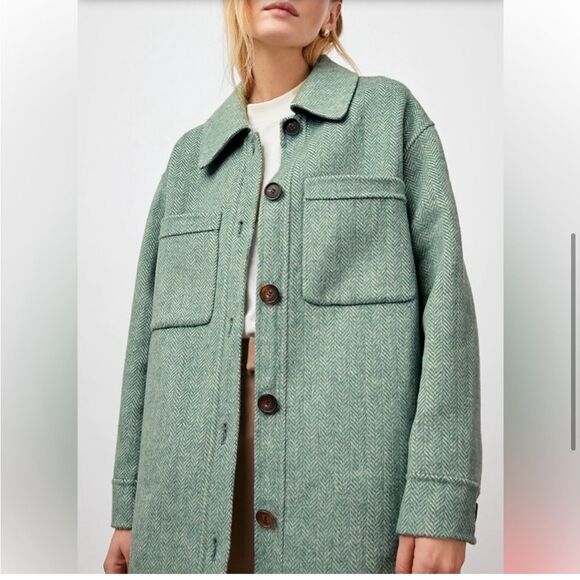 Rails Connie Wool Blend Shirt Jacket Shacket in Kelly Herringbone Size Large NWT - Picture 2 of 16